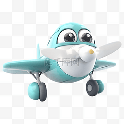 飞机蓝色可爱卡通立体插画