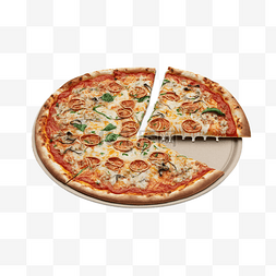 披萨比萨图片_现代厨房食物吃了一块的披萨3d模