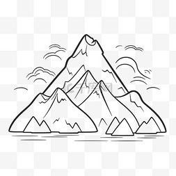 山与水的黑白轮廓素描 向量
