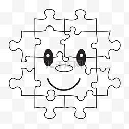 拼图块图片_卡通微笑拼图块轮廓素描 向量