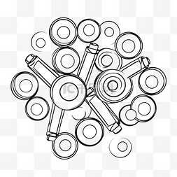 子弹和图片_一组齿轮或轴承轮廓草图的线条图