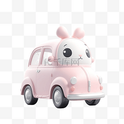 动物毛绒玩具图片_小汽车兔子玩具粉色
