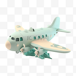 飞机浅绿色卡通立体插画