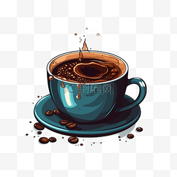 创意插画饮料杯图片_藏蓝色欧式精致咖啡杯