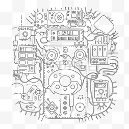 电子设备着色页矢量绘图插图轮廓