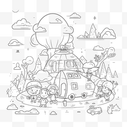 outline图片_rv park home to kids coloring page with littl