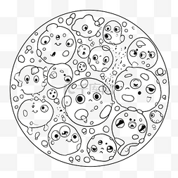 白血球细胞图片_带有微笑卡通人物轮廓素描的圆形