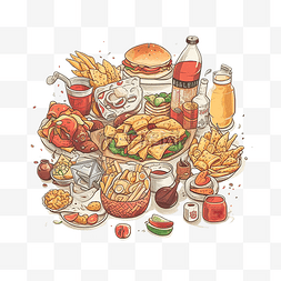 卡通汉堡套餐图片_食物套餐插画