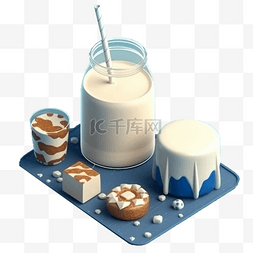 一杯牛奶插图图片_牛奶蛋糕卡通插画