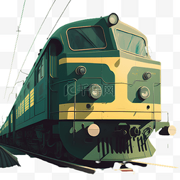 图列图片_火车绿色复古插画
