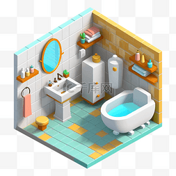 3d房间模型浴室黄绿色瓷砖图案