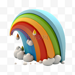 彩色云朵雨滴图片_彩虹雨滴云可爱卡通插画