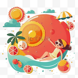 夏天游泳的女孩和水果