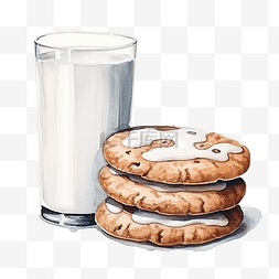 水彩饼干牛奶