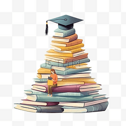学生一堆书图片_教育理念学生上升一堆带毕业帽的