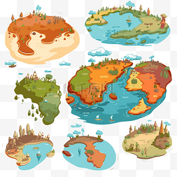 卡通世界地图的大陆剪贴画集 向