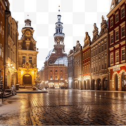 古老的小镇图片_波兰波兹南圣诞夜老城老市场广场