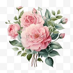 水彩美丽的英国玫瑰花枝花束