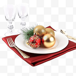 餐布图片_圣诞餐桌布置，配有圣诞树枝和圣