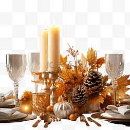 家居用品装饰图片_装饰的感恩节餐桌布置在白色蜡烛