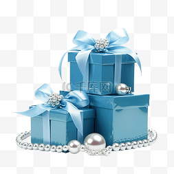 白色的珠子图片_带圣诞手杖的蓝色礼品盒