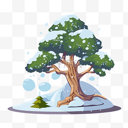 树与雪剪贴画可爱的卡通树在山顶