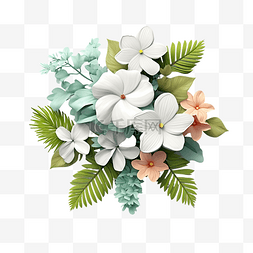 白色的珠子图片_美丽的花朵和叶子的 3d 顶视图