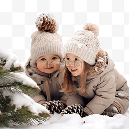 儿童寒冷图片_有趣的小孩子住在圣诞雪树下的户