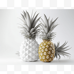 菠萝照片图片_白布 3D 渲染上白色背景上的两个