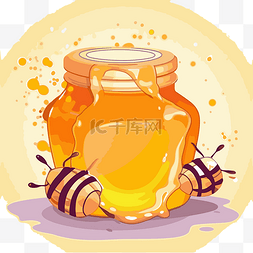 蜂蜜剪贴画矢量插图蜂蜜罐与蜜蜂