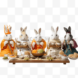 韓國傳統文化插畫图片_韩国感恩节兔子吃松饼