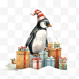 带有企鹅和礼品盒的卡片