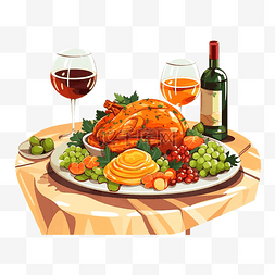 餐桌上感恩节快乐菜单上的食物插