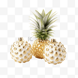 水果饮料图片_菠萝装饰着白色的圣诞金色球