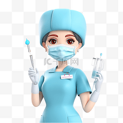 理卡通图片_护士戴面具拿着大注射3D人物插画