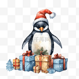 企鹅和图片_带有企鹅和礼品盒的卡片