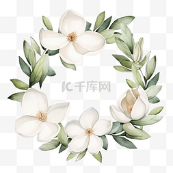 水彩白玉兰图片_水彩白玉兰花叶花束剪贴画花圈框