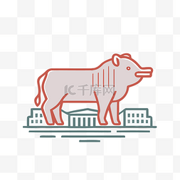 猪站在建筑物旁边的图画 向量