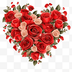 玫瑰心形花瓣图片_红玫瑰花束心形图案隔离PNG文件