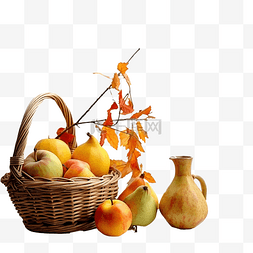 厨房窗户图片_窗台上装有南瓜苹果梨和水罐的柳