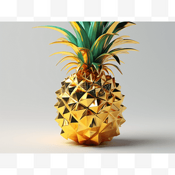 菠萝照片图片_白色背景上的金菠萝 3d 渲染渲染