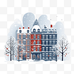 建筑被雪覆盖圣诞降雪在城市剪贴