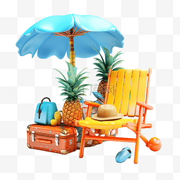 预订预订图片_沙滩椅与伞棕榈树救生圈海边菠萝