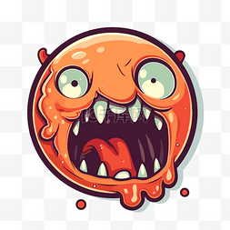 僵尸橙色球有嘴和张开牙齿剪贴画