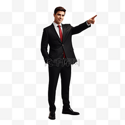 指向上方的手图片_穿着正式西装和红色领带的商人指