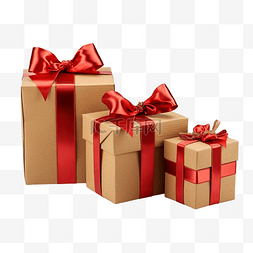 红色的圣诞礼盒图片_用牛皮纸和红丝带包装的圣诞礼品