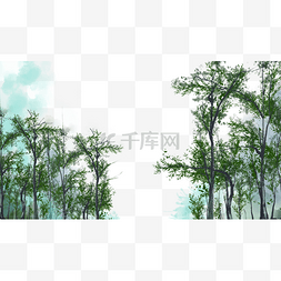 蓝色雪花图片_水彩冬季雪景松树