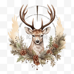 蔚蓝鹿和圣诞花环的创意构图