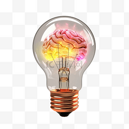 思考灯泡图片_灯泡内的大脑与剪切路径 3D 插图