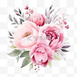 粉红色柔和的水彩玫瑰和牡丹花花